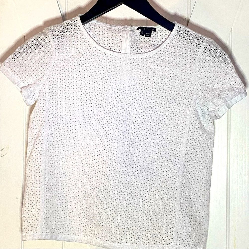 Theory White Eyelet Cropped Feminine Sexy Blouse